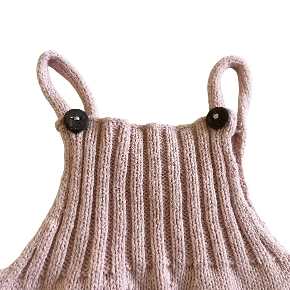 Oeuf Girls Pink Knit Summer Romper - Size 3 Months
